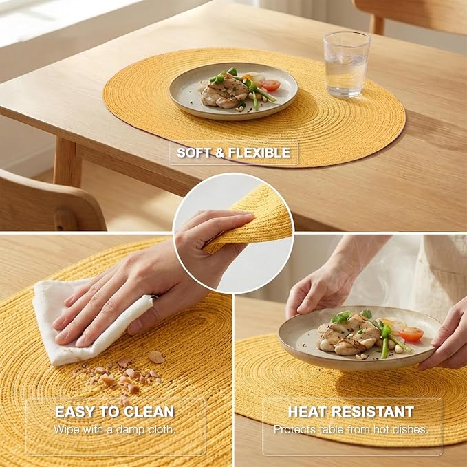 Placemats Set of 6, Woven Oval Braided Dining Table Mats | 12 x 17.5 Inch Size - Image 4