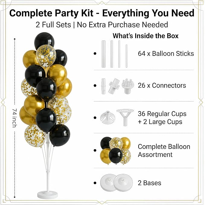HIINS Black Gold Balloon Column Kit Set of 2 - Image 2