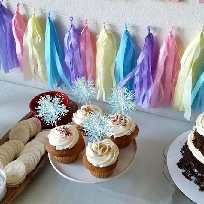 Gyufise 30Pcs Foil Firework Cupcake Toppers Sparkle Tinsel Cake Toppers Tinsel - Image 6