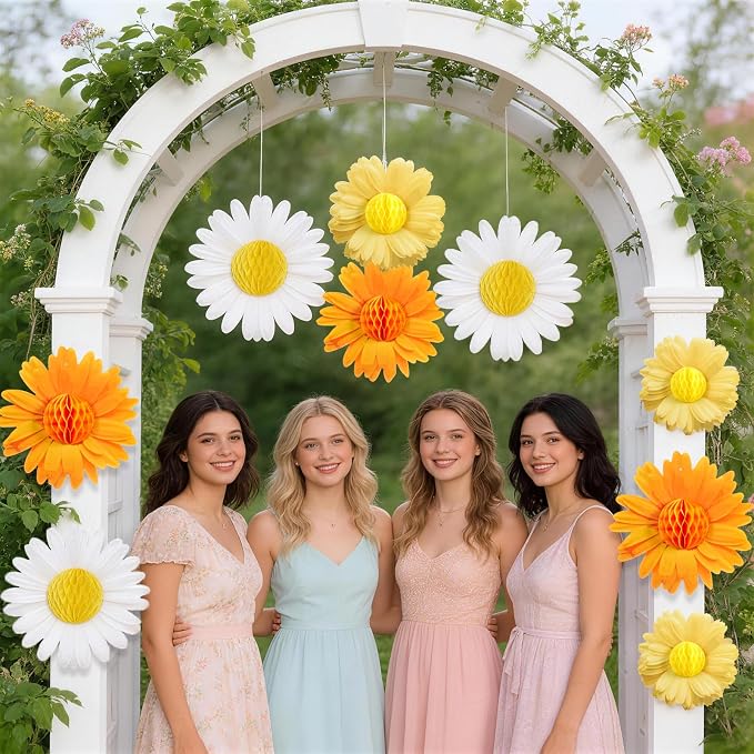 SUNBEAUTY 9PCS Paper Flower Party Decorations Yellow Orange Giant Paper Flowers - Image 6