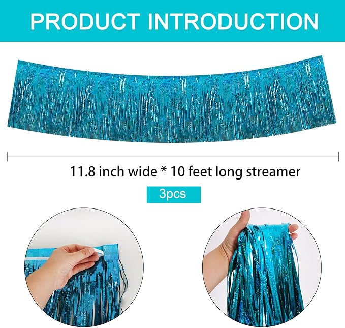 BEISHIDA Lake Blue Fringe Garland Banner 30ft Wall Tinsel Foil Streamers | 3Pack - Image 3