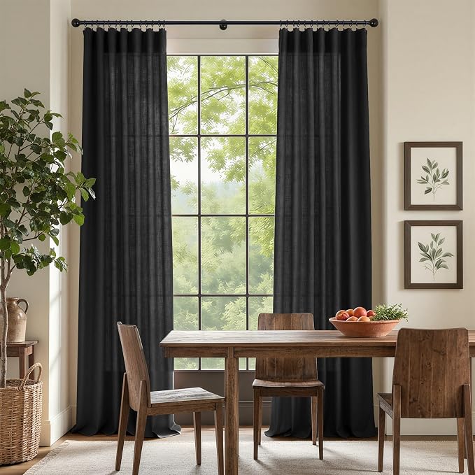 Pitalk Black Linen Sheer Curtains 72 Inch Length - Image 6