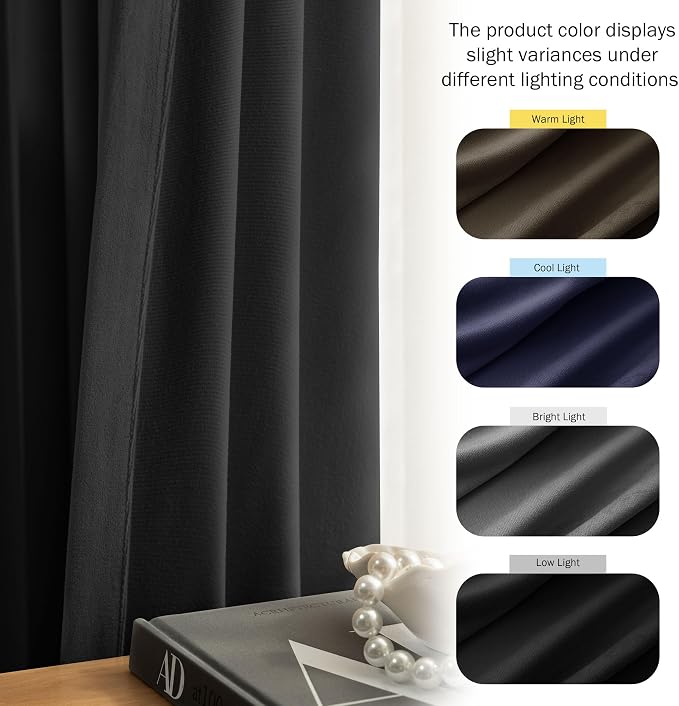 Beauoop Velvet Curtains for Bedroom Living Room Black 52x96 2 Panels | Soft - Image 8