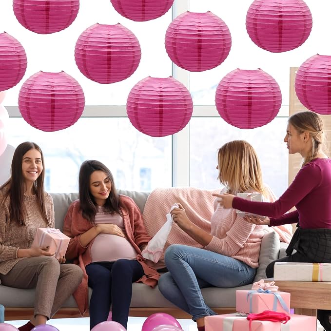 Hot Pink Paper Lanterns Round Chinese Paper Lanterns Decorative 10 inch | Paper - Image 7