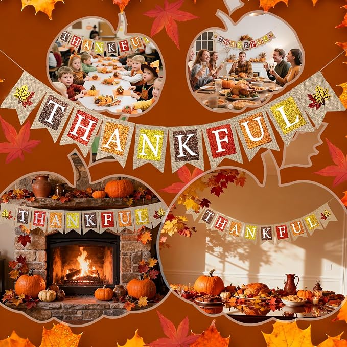 Thankful Burlap Banner, Pre-Strung Thanksgiving Banner Rustic Thanksgiving - Image 7