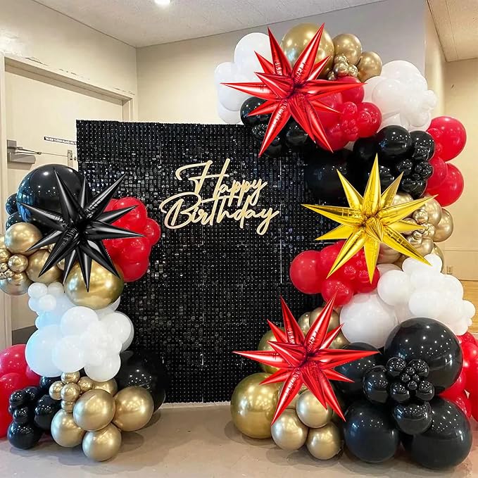 Red Black and Gold Star Balloons, 12 Point Spike Foil Cone Balloon - Image 6