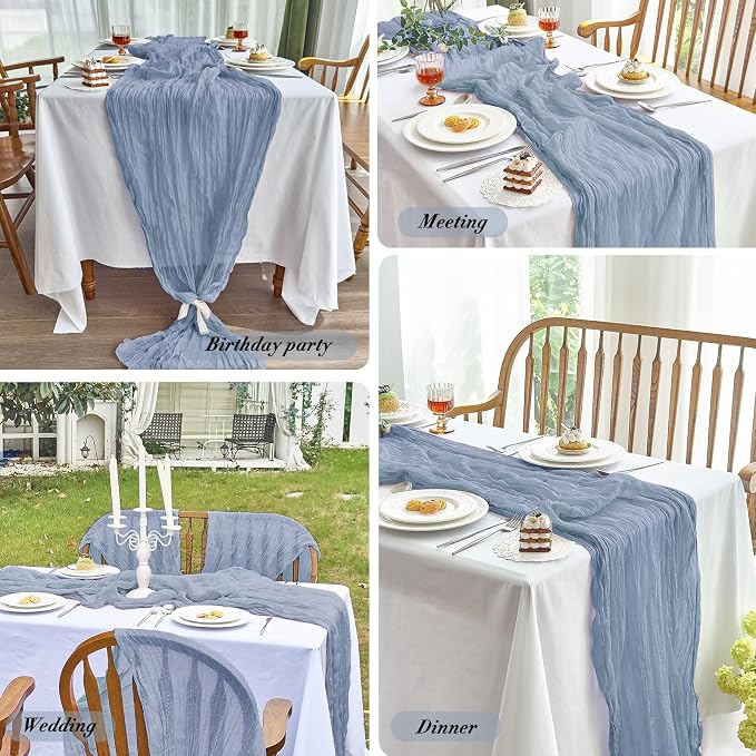 IVAPUPU 4 Pcs Cheesecloth Table Runner - 10ft Dusty Blue Boho Gauze Cheese - Image 6