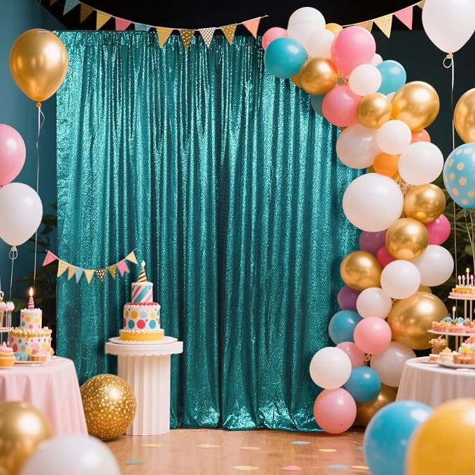 SquarePie 6x8ft Teal Sequin Backdrop, High Density Non-Transparent Glitter - Image 2
