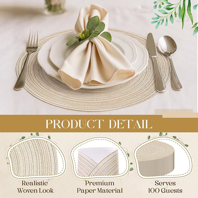 Geosar Disposable Paper Placemat Cotton Woven Look 13'' - Image 3