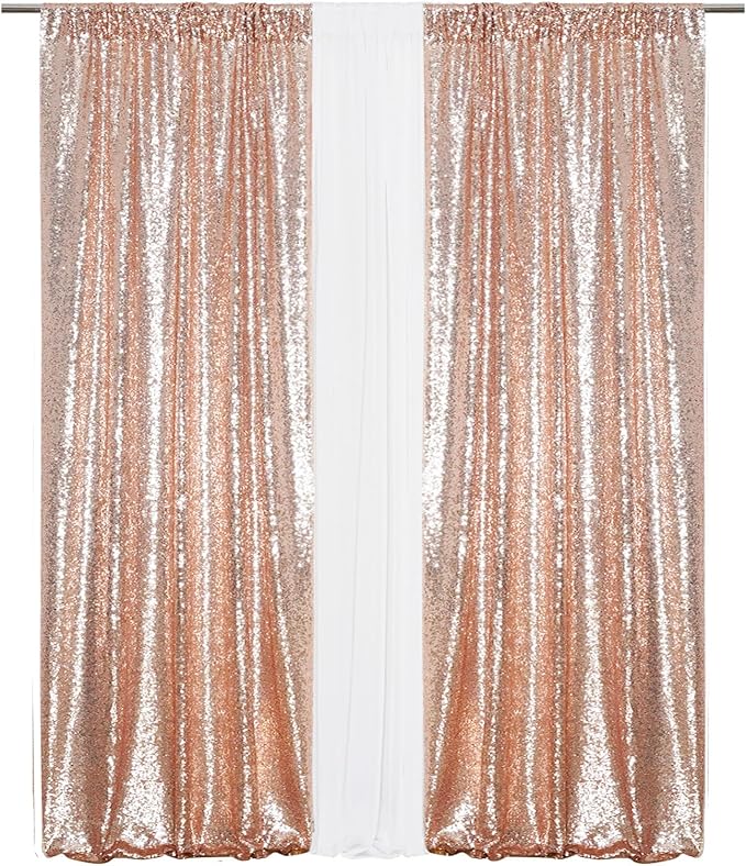 Eternal Beauty Rose Gold Sequin Backdrop Curtains, 2 Panels 2x8FT | 3mm Sparkle - Image 3