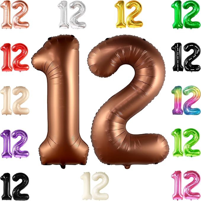 KatchOn Coffee Brown Number 12 Balloon 40 Inch, 12th Birthday Balloon Decor | by KatchOn