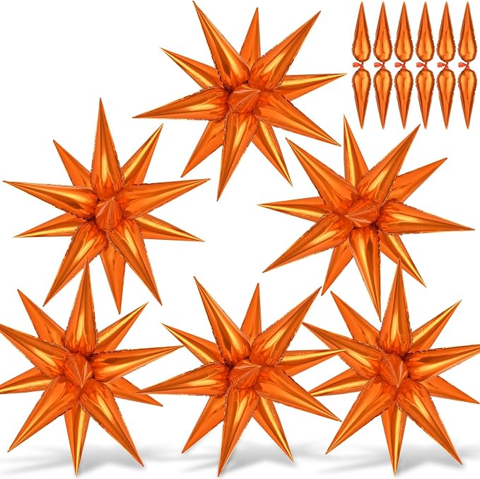 Orange Star Foil Balloons, Metallic Spike Mylar Balloon Fireworks Balloon by GCTWFYK