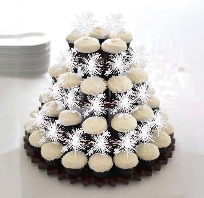 30 PCS Foil Firework Cupcake Toppers Snowflake Cupcake Picks Birthday Cupcake - Image 6