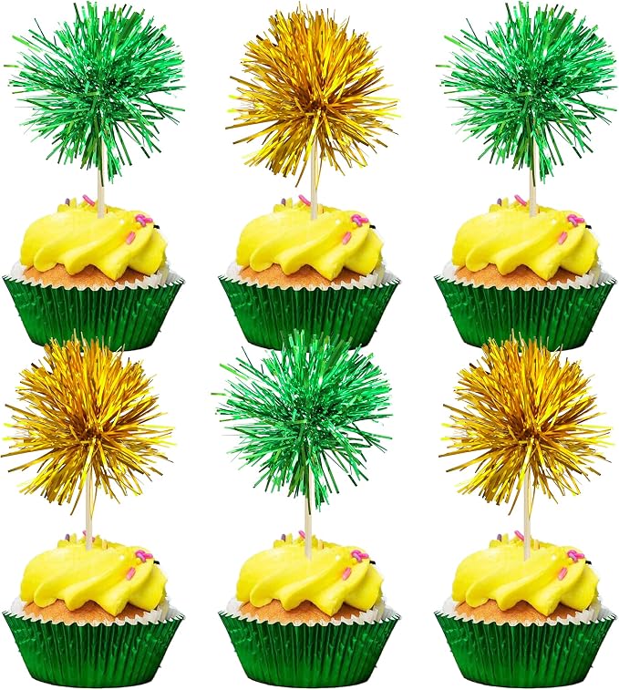 Gyufise 30Pcs Foil Firework Cupcake Toppers Sparkle Tinsel Cake Toppers Tinsel by Gyufise