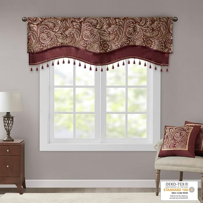 Madison Park Faux Silk Paisley Jacquard, Rod Pocket Curtain - Image 2