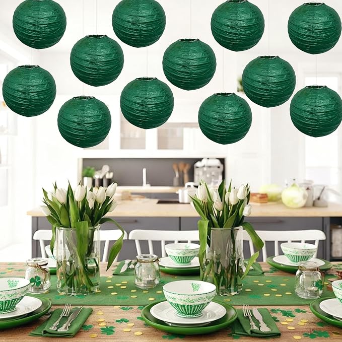 Green Paper Lanterns Hanging Ceiling Round Lanterns Indoor Outdoor 8in | - Image 4