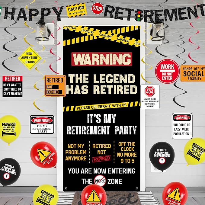 Roetyce Retirement Decorations, Caution Legend Has Retired Door Banner | Office - Image 4