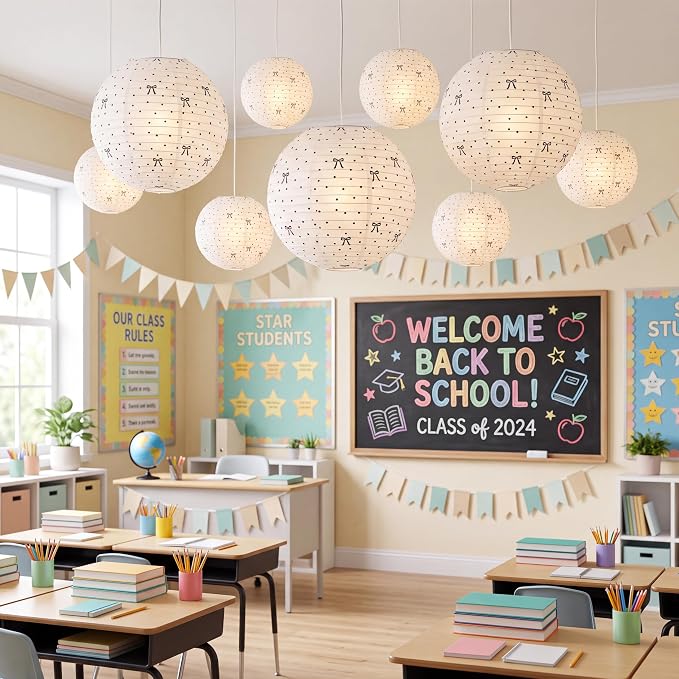 Treela 12 Pcs Back to School Paper Lanterns, Classroom Decorations Black Bow - Image 4