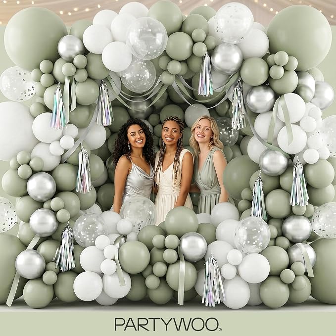 PartyWoo Sage Green Balloons 120pcs Dusty Boho Green Color 18 12 10 5 Inch | 18 - Image 5