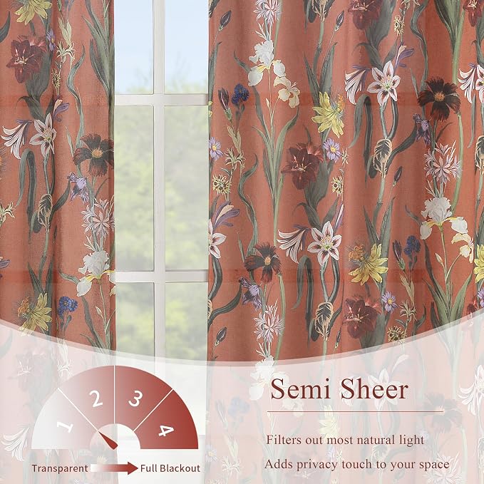 Schweek Burnt Orange Boho Curtain 96 Inches Length 2 Panels - Image 3