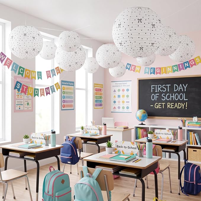 Treela 12 Pcs Back to School Paper Lanterns, Classroom Decorations Black Bow - Image 7