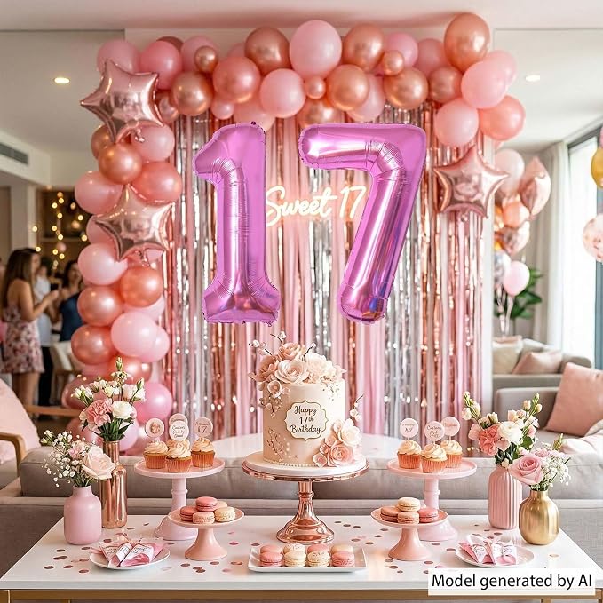 Pink Number 17 Balloon 40 Inch, Sleek Foil Numeral - Image 6