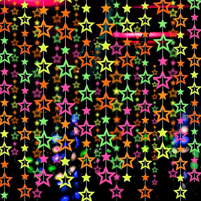 WELITTCON 102feet Neon Paper Garland Streamers Hollowed Star Black Light by WELITTCON