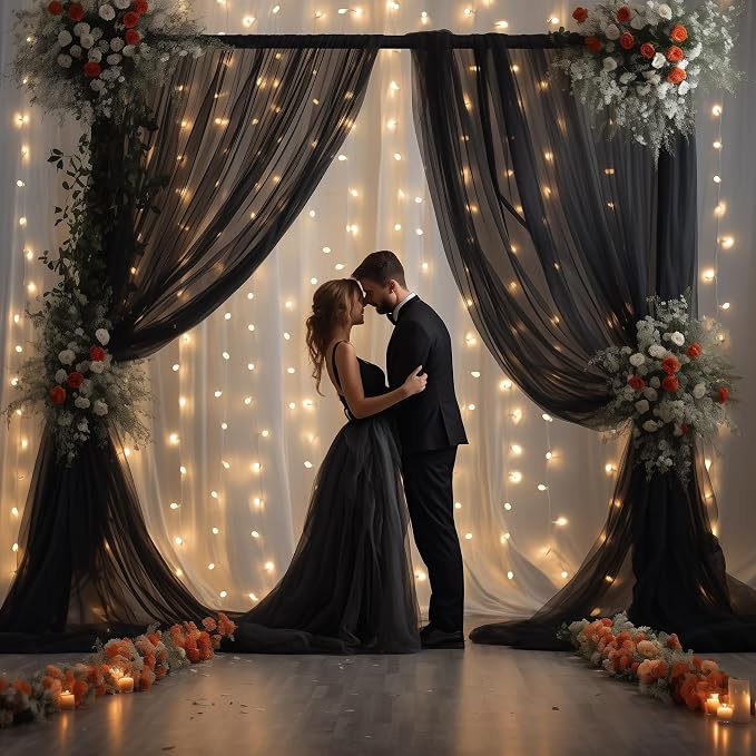 10x8ft Black Tulle Backdrop Curtain - Image 4
