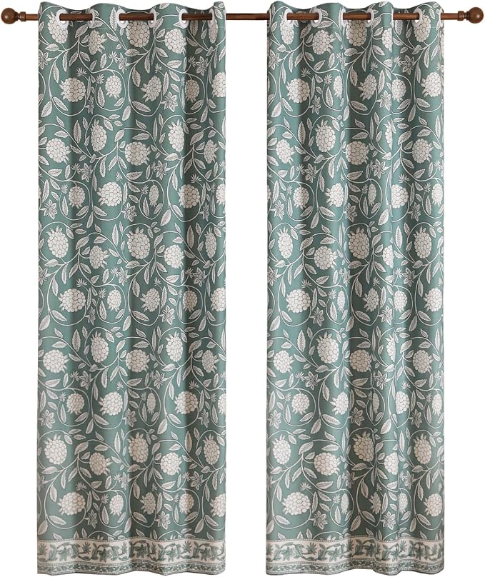 Designer Vintage Linen Printed Curtains, 2 Panels, Floral Pattern Draps - Image 4