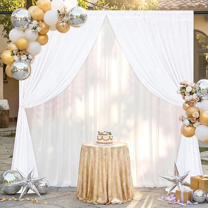 White Sequin Backdrop Curtains-1 Panel 3FTx8FT White Backdrop - Image 3