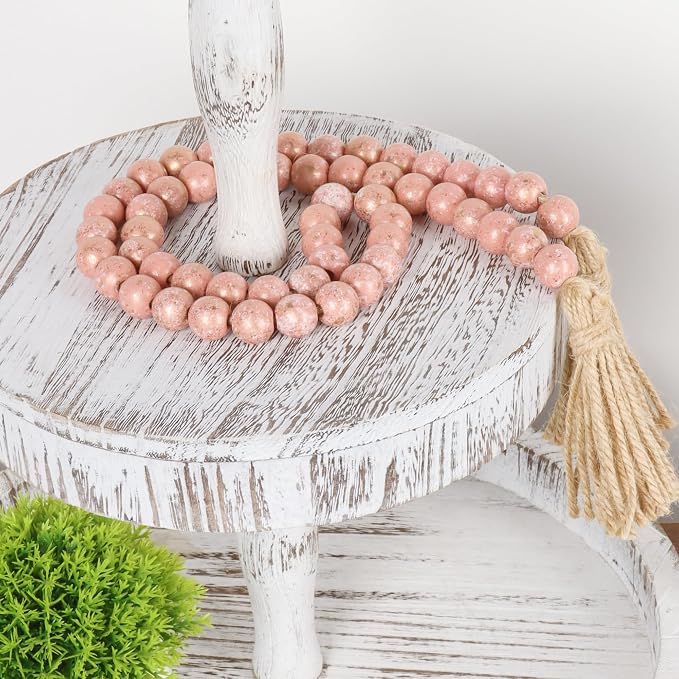 RAMIRABI Wooden Bead Garland, 39in Decorative Beads, Rose Dawn Gold | Natural - Image 3
