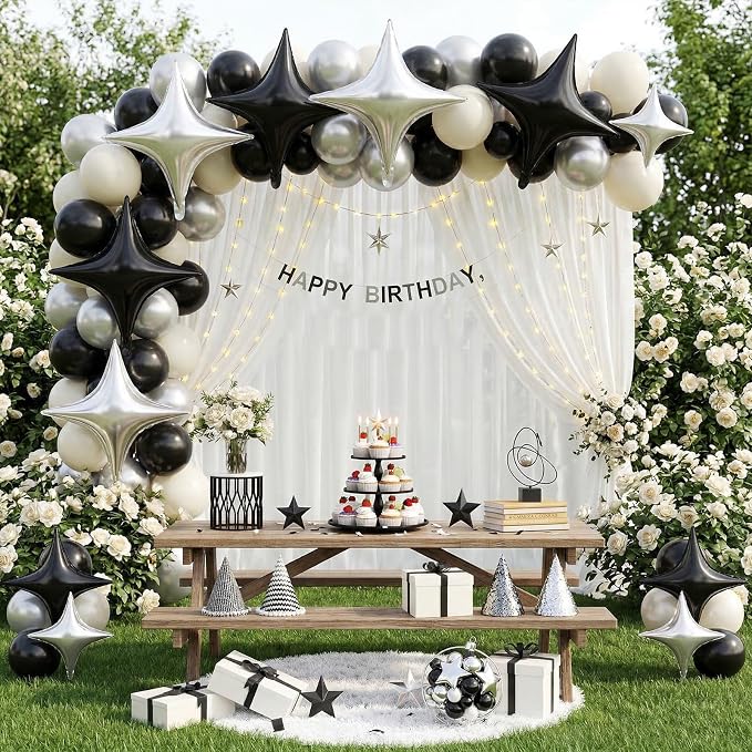 Black Silver Star Balloons, 26 Inch and 10 Inch Silver Stars Shaped Balloon - Image 5