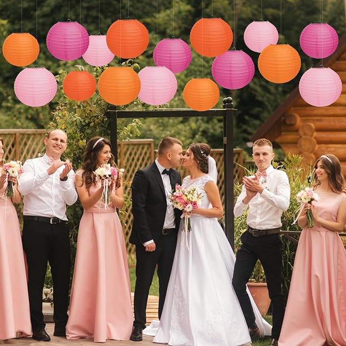 Qenk 12 Pcs Pink and Orange Paper Lanterns - Image 7