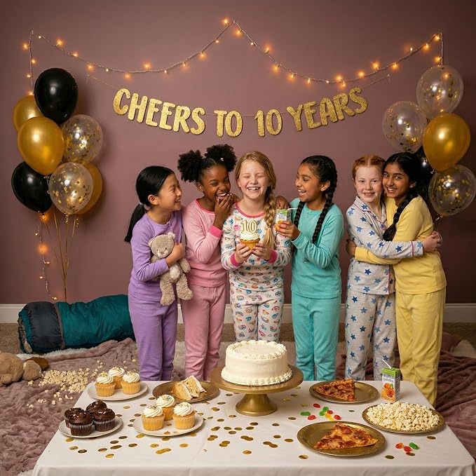 Pre-Strung Cheers to 10 Years Gold Glitter Banner - Image 8