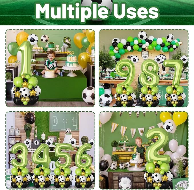 40 Inch Number 6 Balloon Green Soccer Number Six Foil Balloons Tower Set - Image 5
