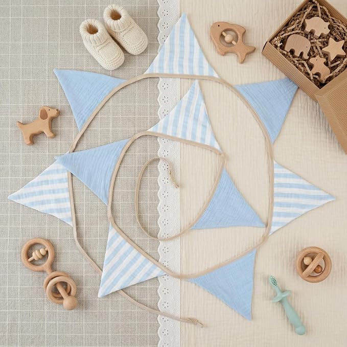 2Pcs Triangle Bunting Flag No-DIY Cotton Fabric Garland Reusable Party Banner - Image 3