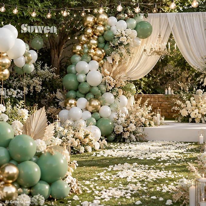 SUWEN Sage Green Balloons Arch Kit 153Pcs 18 10 5 Inch Garland | Sage Gold - Image 5