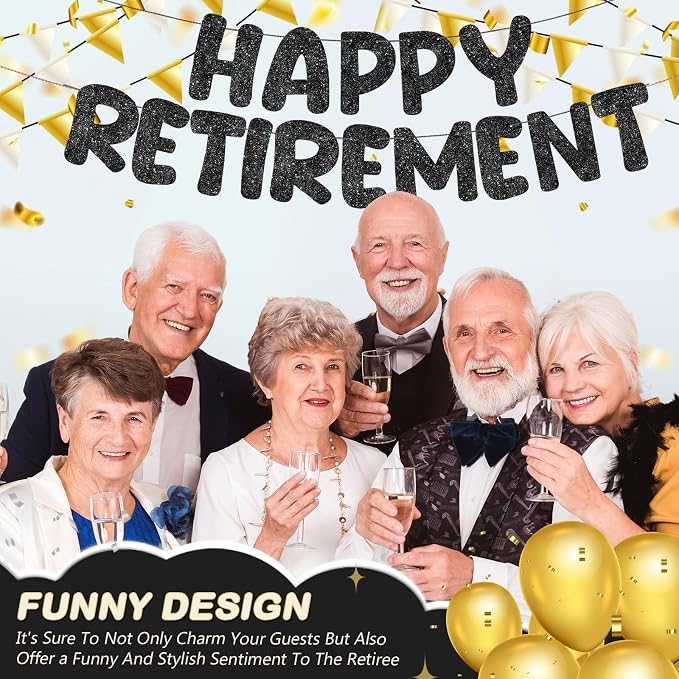 Fulmoon Pre Strung Happy Retirement Banner Glitter Retirement Sign Funny - Image 4