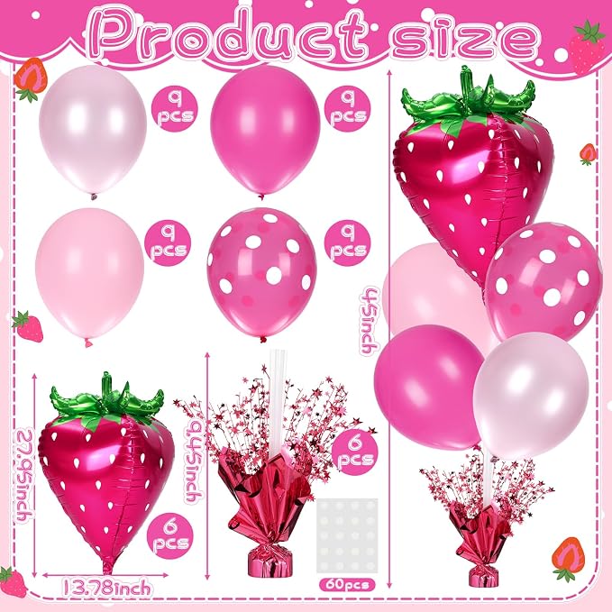 Civaner Rose Red Strawberry Party Balloons Stand Kit 6 Sets, Cute Colors - Image 3