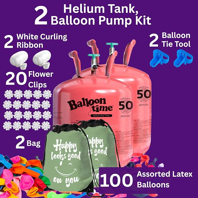 Pack of 2 Balloon Time Disposable Helium Tank 14.9 cu.ft Kit | 50 Latex - Image 2