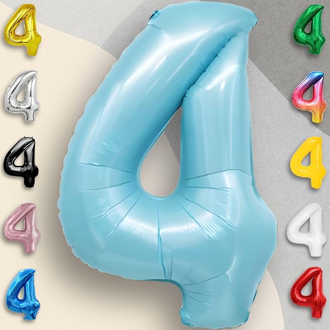Candy Blue Number Balloon 4 Mylar Foil Balloons 32 inch - Image 2