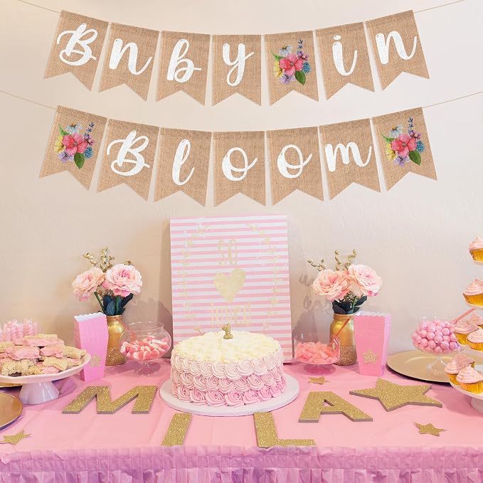 ANGOLIO 2Pcs Floral Baby in Bloom Burlap Banner - Image 4