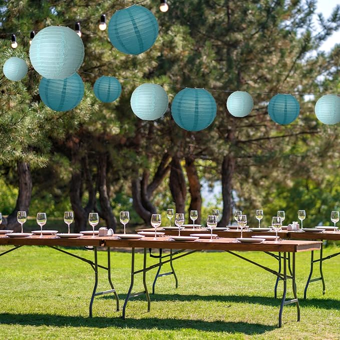 20Pcs Paper Lanterns Decorative, Teal Round Hanging Lanterns - Image 5