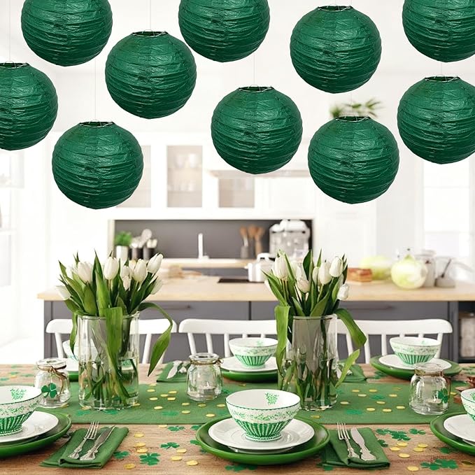 Christmas Green Paper Lanterns Hanging Ceiling Round Lanterns Indoor 10in | - Image 7