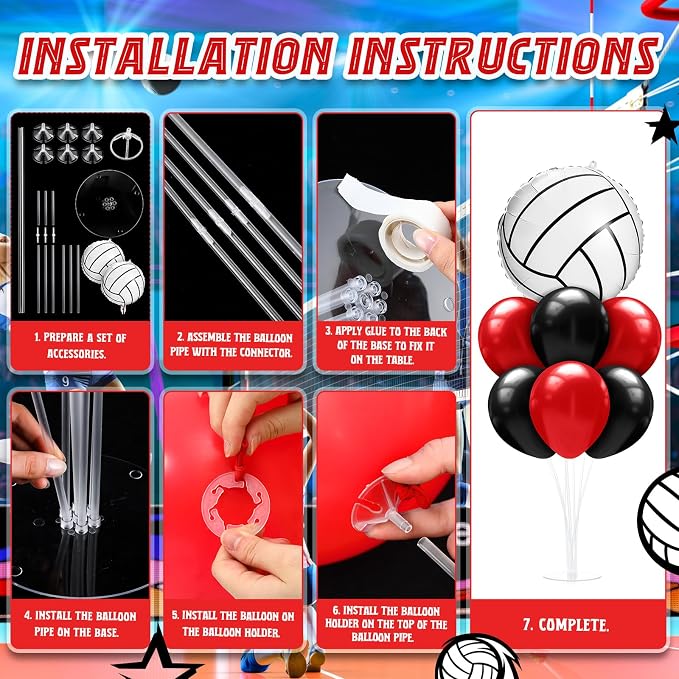Sumind 2 Set Volleyball Table Centerpiece Balloon Stand Kit Foil Balloons - Image 4