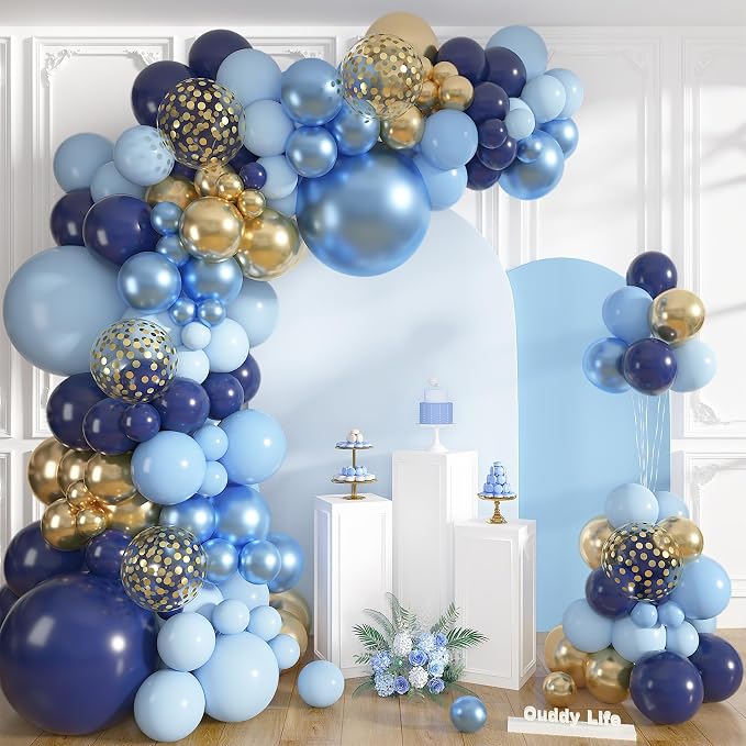 152Pcs Navy Blue Gold Balloons Garland Arch Kit Different Size | Pastel Light by OUDDYLIFE