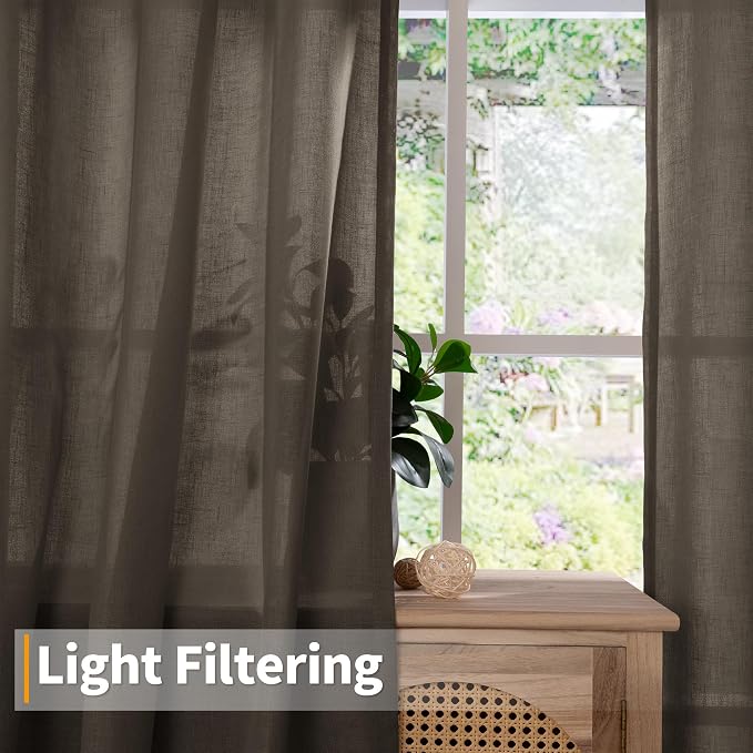 YoungsTex Dark Brown Linen Semi Sheer Curtains 45 Inches Length - Image 3