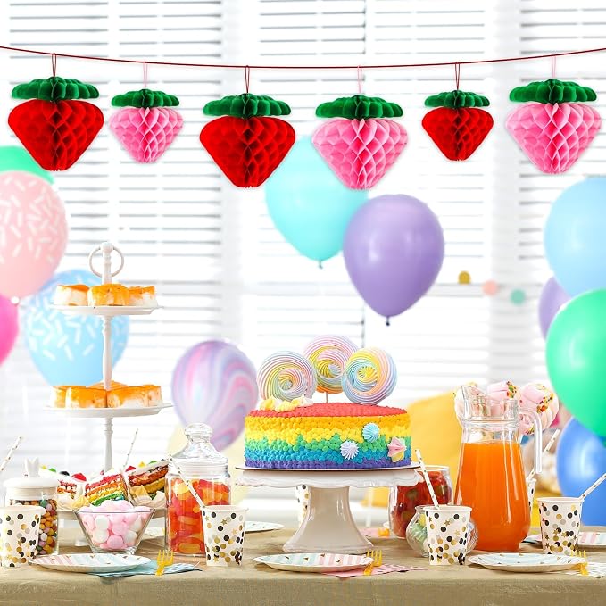 12 Pcs Paper Strawberry Honeycomb Ball - Image 6