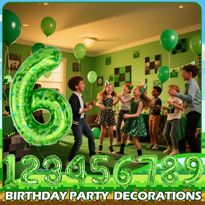 40 Inch Giant Green Pixel Miner Theme Number Balloons 40 Inch Foil Party - Image 6