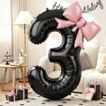 40 Inch Black Number 3 with Pink Bow Balloon, Giant Self Inflating Black Foil by KYGNE